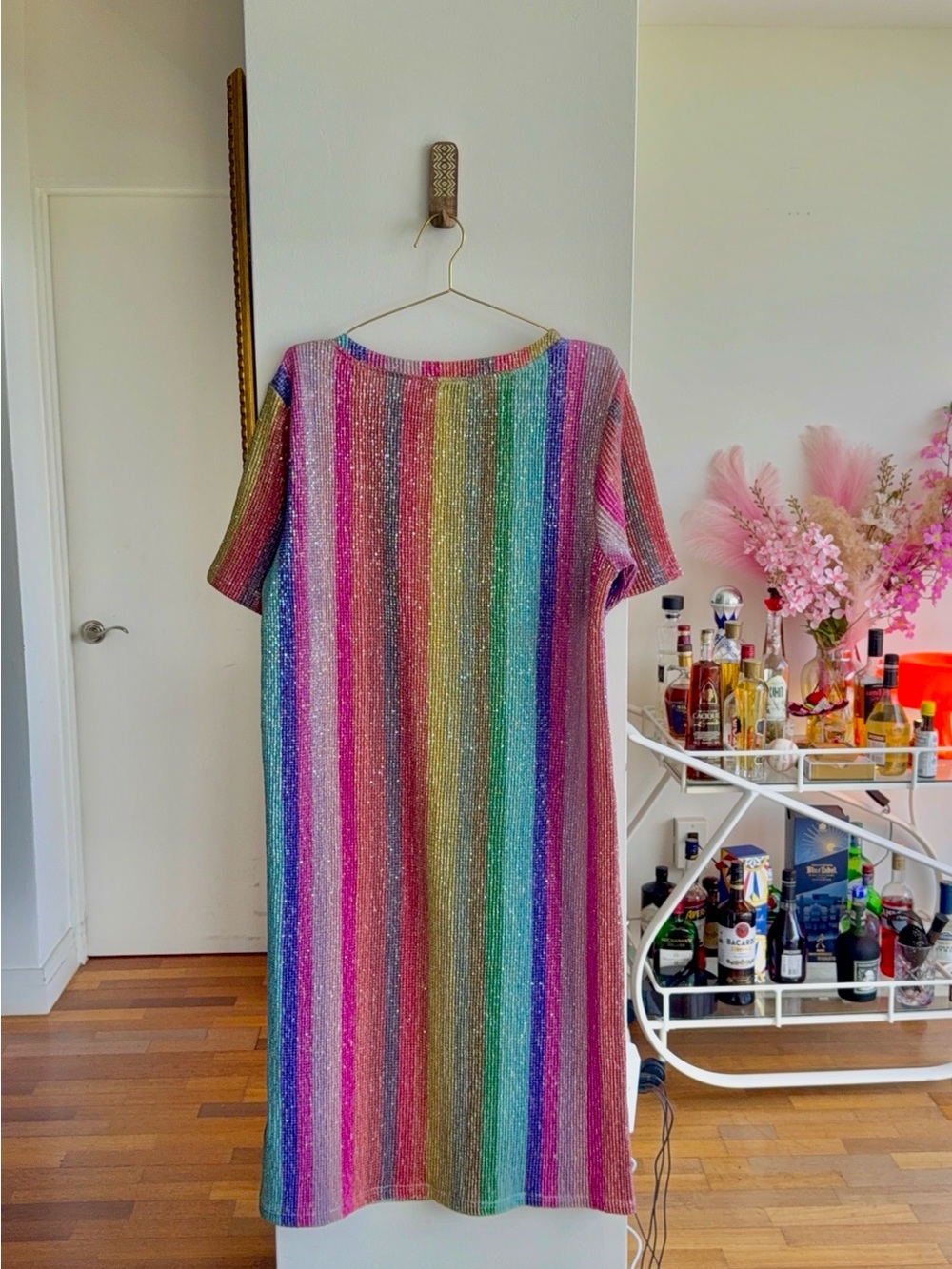 Zara Sequin Rainbow Stripe Dress - Pink, Purple, Blue, Green, Yellow - Picture 2 of 2